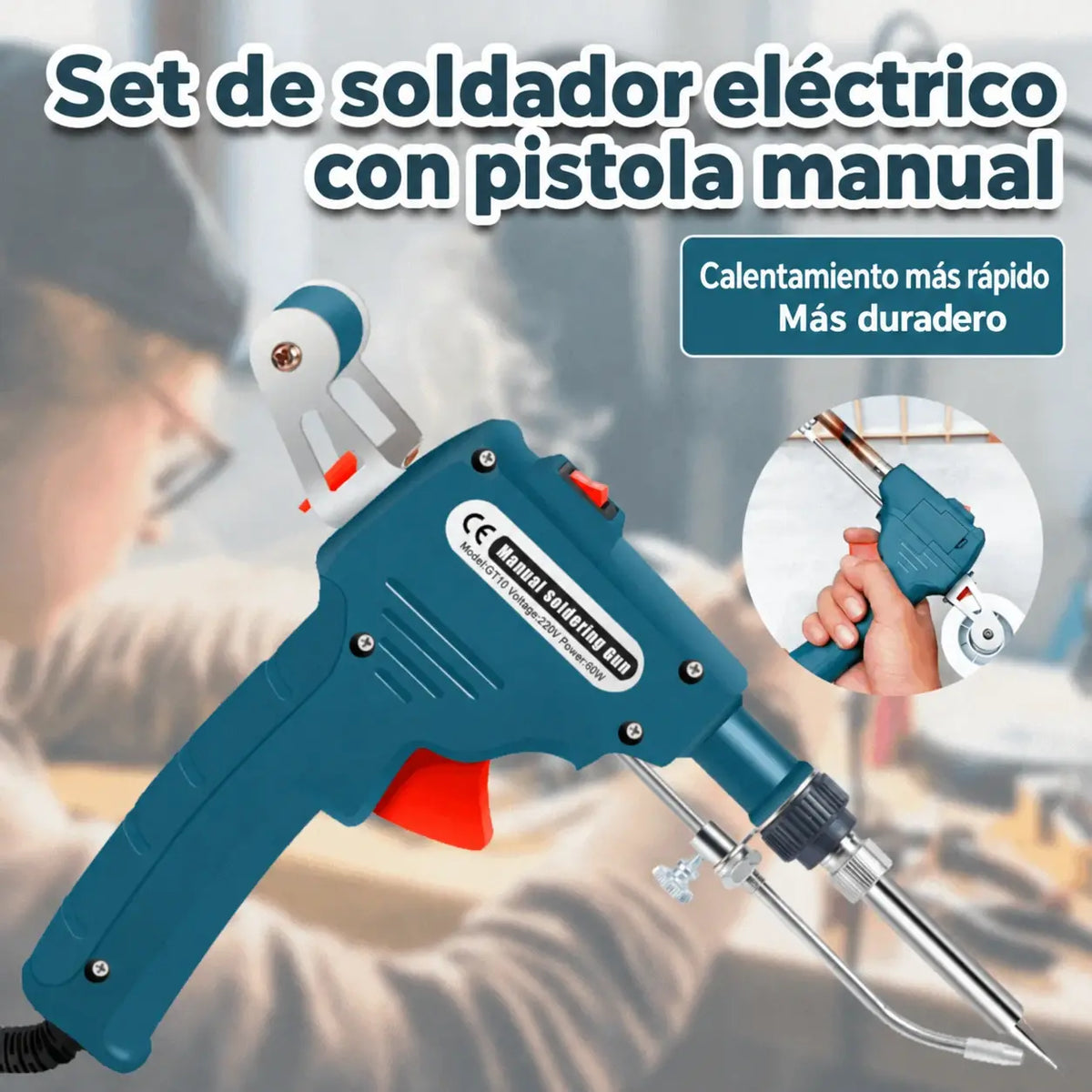 ⏳ Oferta limitada 🔥 Soldador de alto rendimiento 60 W + Bomba desoldadora semialuminio + Pinzas de punta fina y curva + Estaño 50 g