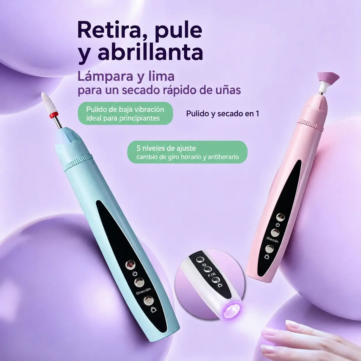 💅✨Lijadora eléctrica portátil 2 en 1 para uñas con lámpara UV