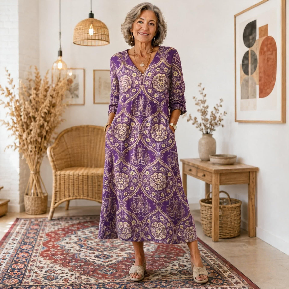 纯新品Manuela | Vestido Maxi Bohemio con Estampado Étnico y Corte Favorecedor