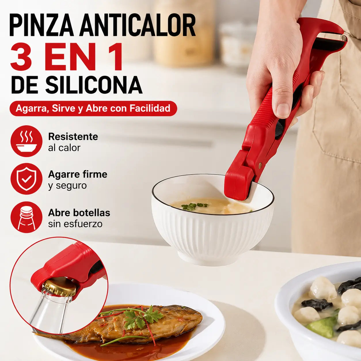 📢 ¡Compra 1 y recibe 1 gratis! 🔥✨ Pinzas de silicona 3 en 1 pinzas antiquemaduras pinzas para tazones antideslizantes pinzas de cocina