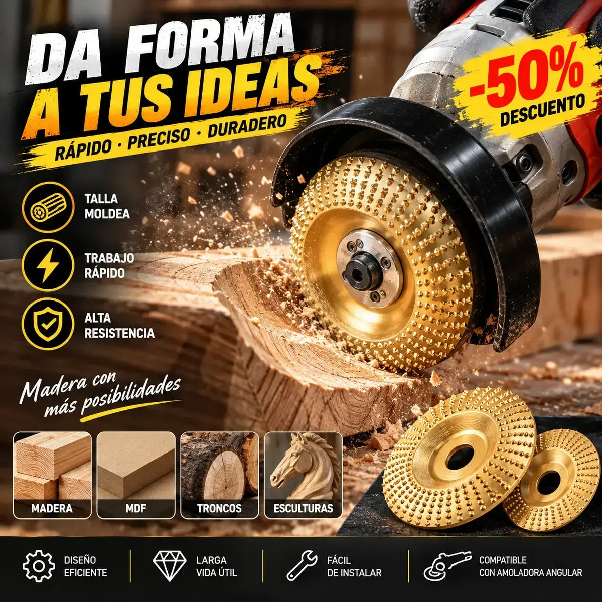 ⚙️🧰【3 piezas】Discos de desbaste y tallado para madera – Accesorios para amoladora angular