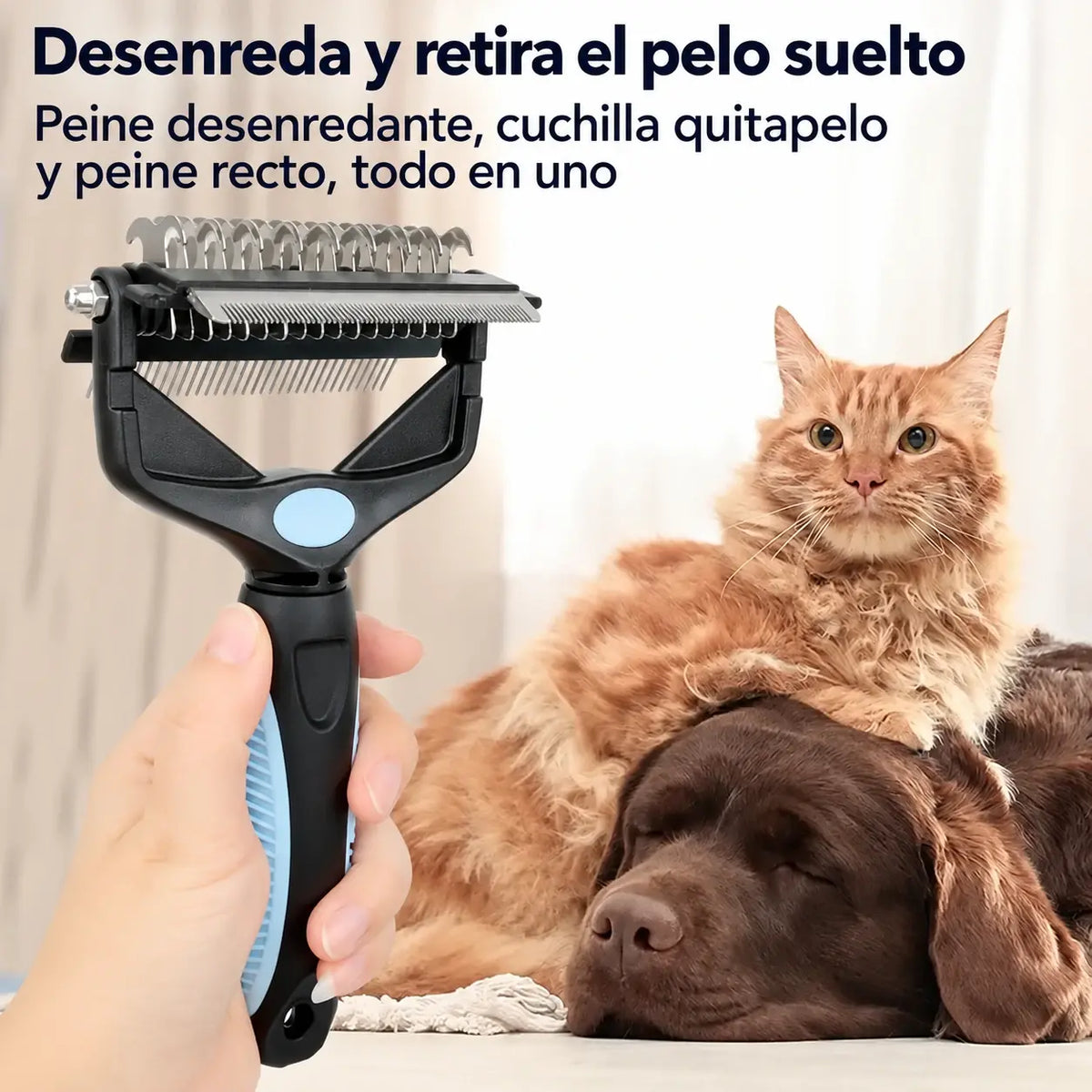 🐕🐈 Peine multifuncional 3 en 1 para desenredar el pelo de mascotas, peine para eliminar el pelo de perros y gatos.