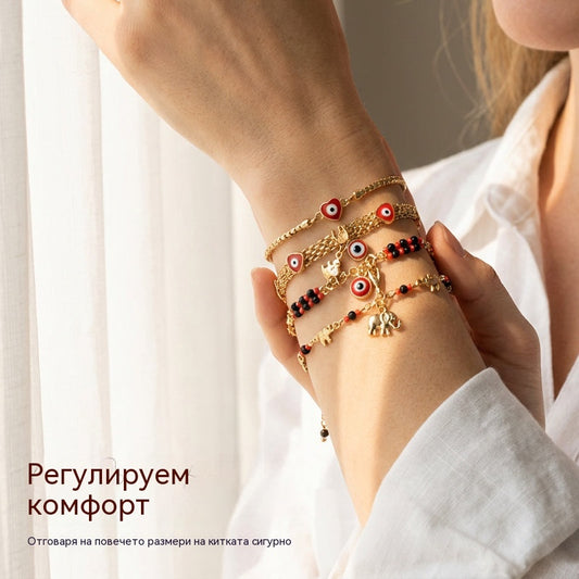 📿 ČASOVO OBMEDZENÁ PONUKA 50% ZĽAVA! 🌀 Boho náramok s amuletmi a šťastným slonom - symbolické prívesky, nastaviteľný tvar, pozlátenie a 7 štýlov ✨