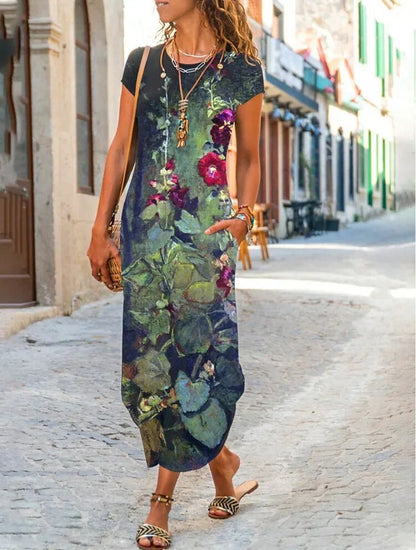 🌸【S-3XL】Nové jarní 2025 dámské stylové elegantní dlouhé šaty s potiskem -- 3937036