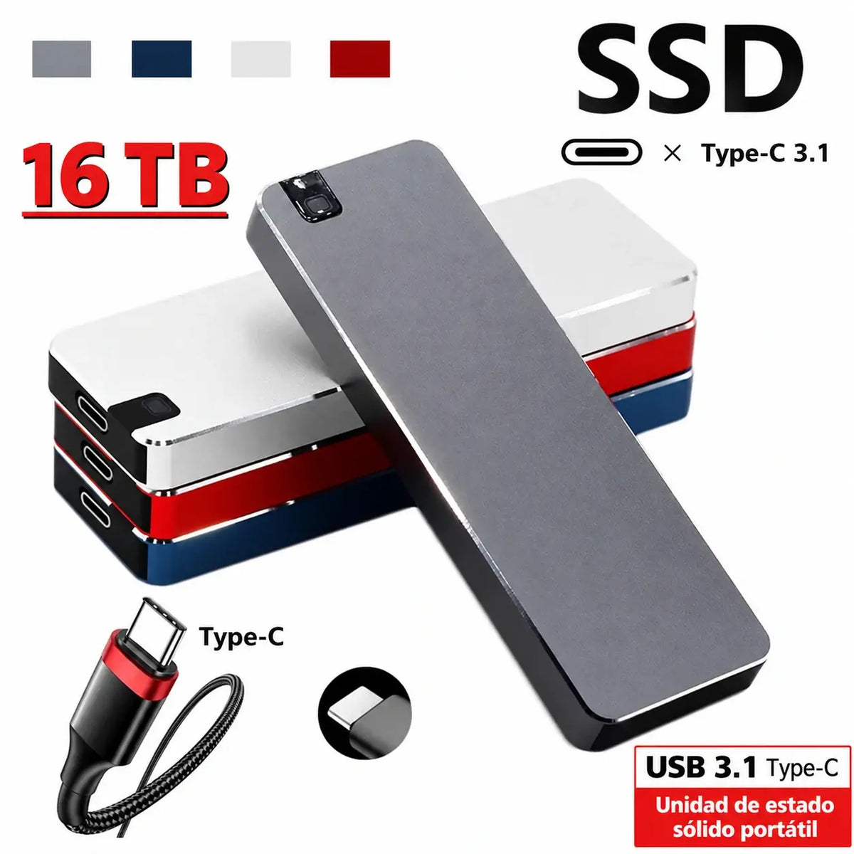 🏆 Oferta por tiempo limitado ⚡🔥 Mini unidad SSD portátil Type-C de alta capacidad de 16 TB