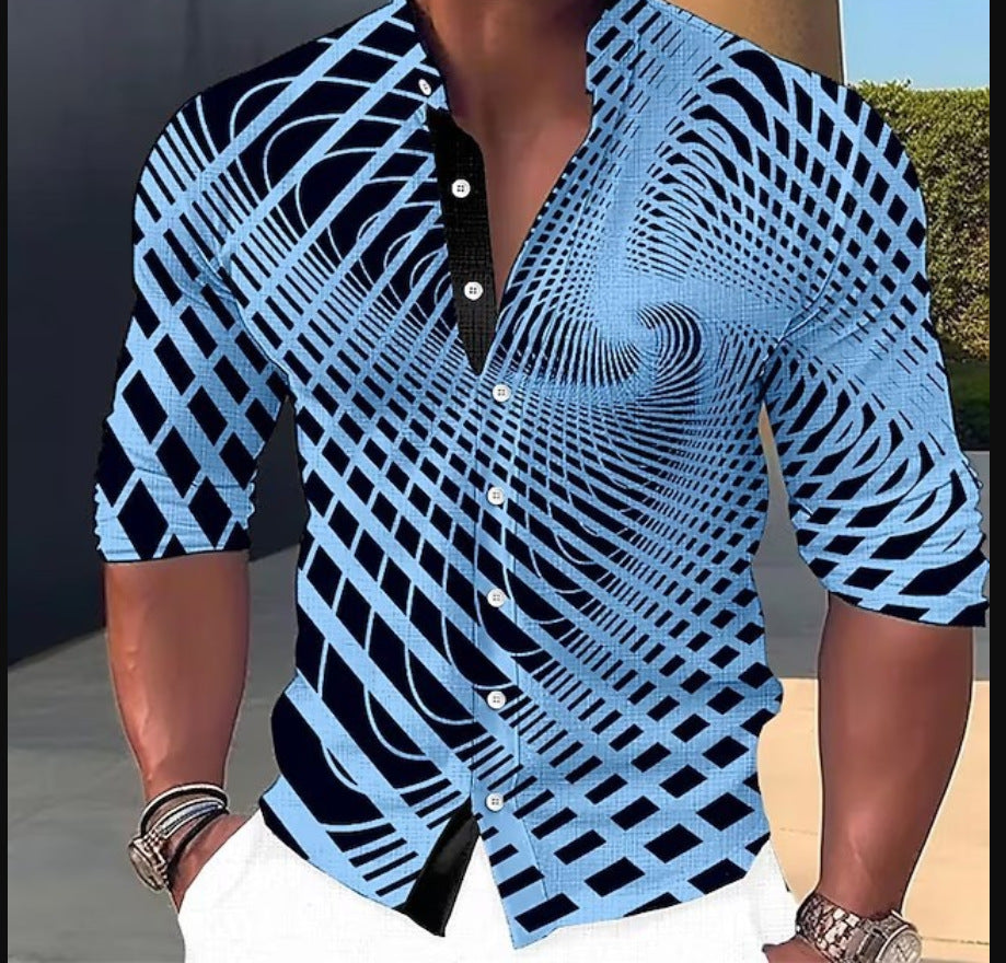 🔥 👔【S-6XL】Pánská trendy ležérní košile s dlouhým rukávem s 3D digitálním potiskem --3926171