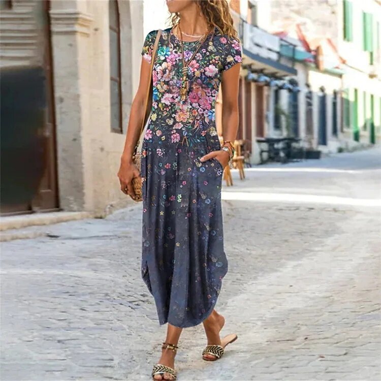 🌸【S-3XL】Nové jarní 2025 dámské stylové elegantní dlouhé šaty s potiskem -- 3937036