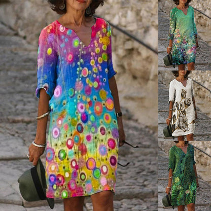 💐【S-5XL】 Dlouhé ležérní dámské vintage šaty s květinovým potiskem --3927393