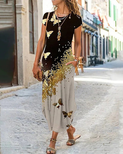 🌸【S-3XL】Nové jarní 2025 dámské stylové elegantní dlouhé šaty s potiskem -- 3937036