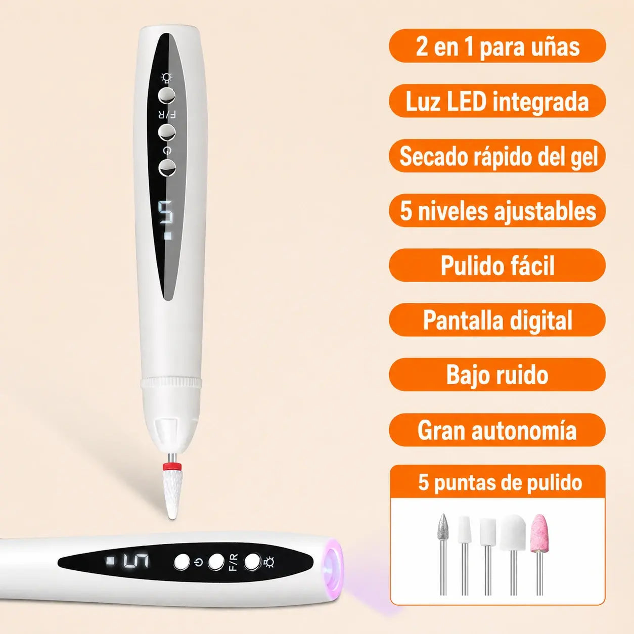 💅✨Lijadora eléctrica portátil 2 en 1 para uñas con lámpara UV