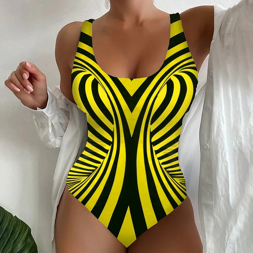 🥰【Snížení výprodejové ceny, časově omezená nabídka】🔥🔥【S~6XL】Sexy jednodílné plavky s pruhovaným vzorem -3920227