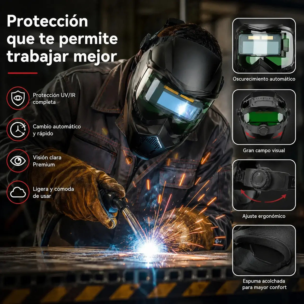 🔥😎 Casco de soldadura totalmente automático con cambio de luz y máscara protectora montada en la cabeza para soldadores