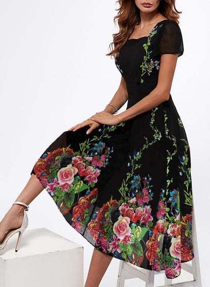 🌸👗Časově omezená sleva na nový produkt✅【S-3XL】 2025 letní nové dámské módní elegantní šaty s potiskem -- 3927367