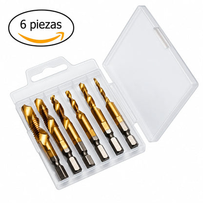 🛠️🔧(6 piezas)Broca helicoidal de acero de alta velocidad con revestimiento de titanio 2 en 1 – Vástago hexagonal, adecuada para taladrar y ranurar madera y metal🔩