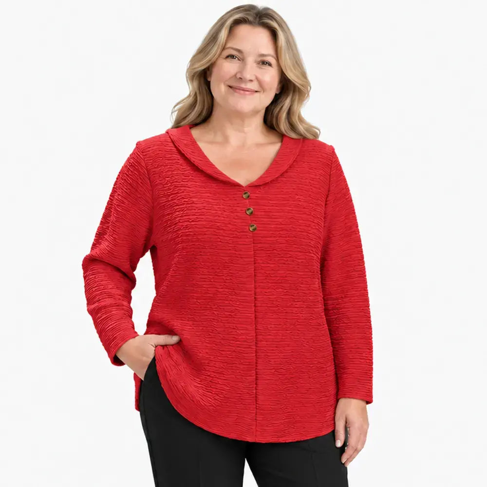 🔥【XL-5XL】🎁💖 Nový dámsky top nadmerných veľkostí so zapínaním na gombíky a v jednofarebnom vyhotovení; vyznačuje sa štruktúrovanou, plisovanou látkou a okrúhlym golierom (typu Peter Pan).
