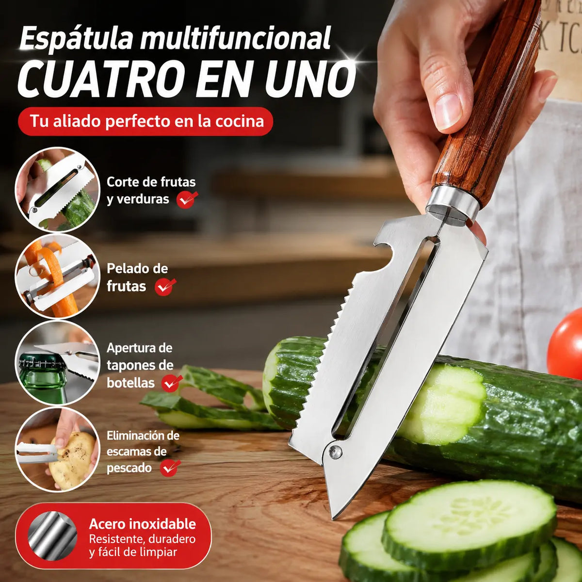 🥕 ¡Compra 1 y llévate 1 gratis! ✨ Pelador de cocina multifuncional: fabricado en acero inoxidable con mango ergonómico, ideal para frutas, verduras y carne 🔪