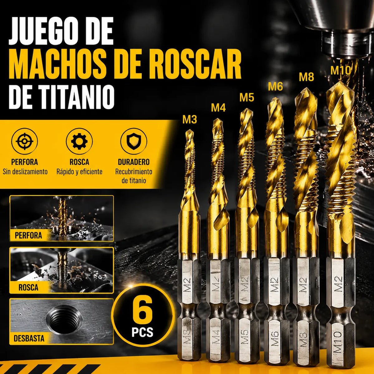 🛠️🔧(6 piezas)Broca helicoidal de acero de alta velocidad con revestimiento de titanio 2 en 1 – Vástago hexagonal, adecuada para taladrar y ranurar madera y metal🔩
