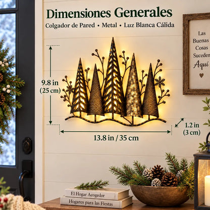 🎄🕯️ Podsvietená kovová nástenná dekorácia s lesným motívom a vintage inšpiráciou 🌙