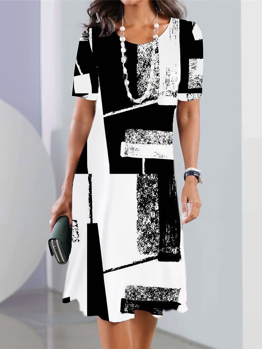 👗【XS-5XL】Nové dámské módní šaty s kulatým výstřihem s potiskem pro jaro a léto 2025 --3932697