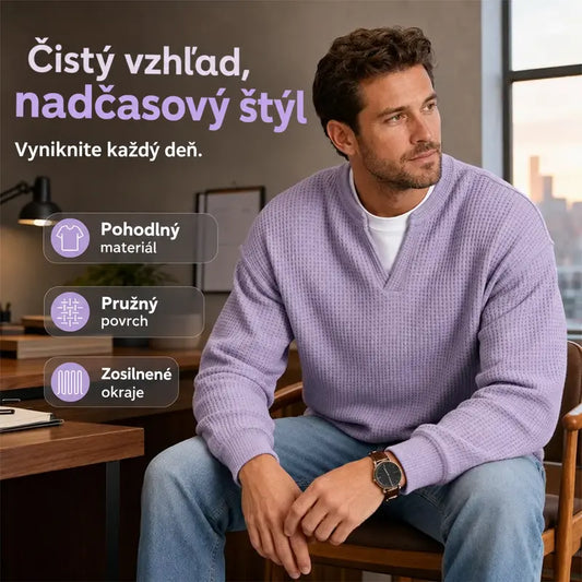 👚✨ Nadčasové pohodlie | Pánske tričko s dlhým rukávom, vaflovou textúrou a vrstveným efektom
