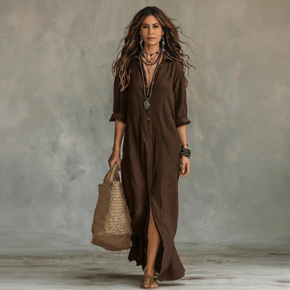 纯新品Lucia | Vestido de Lino y Algodón con Cuello en V y Corte Favorecedor