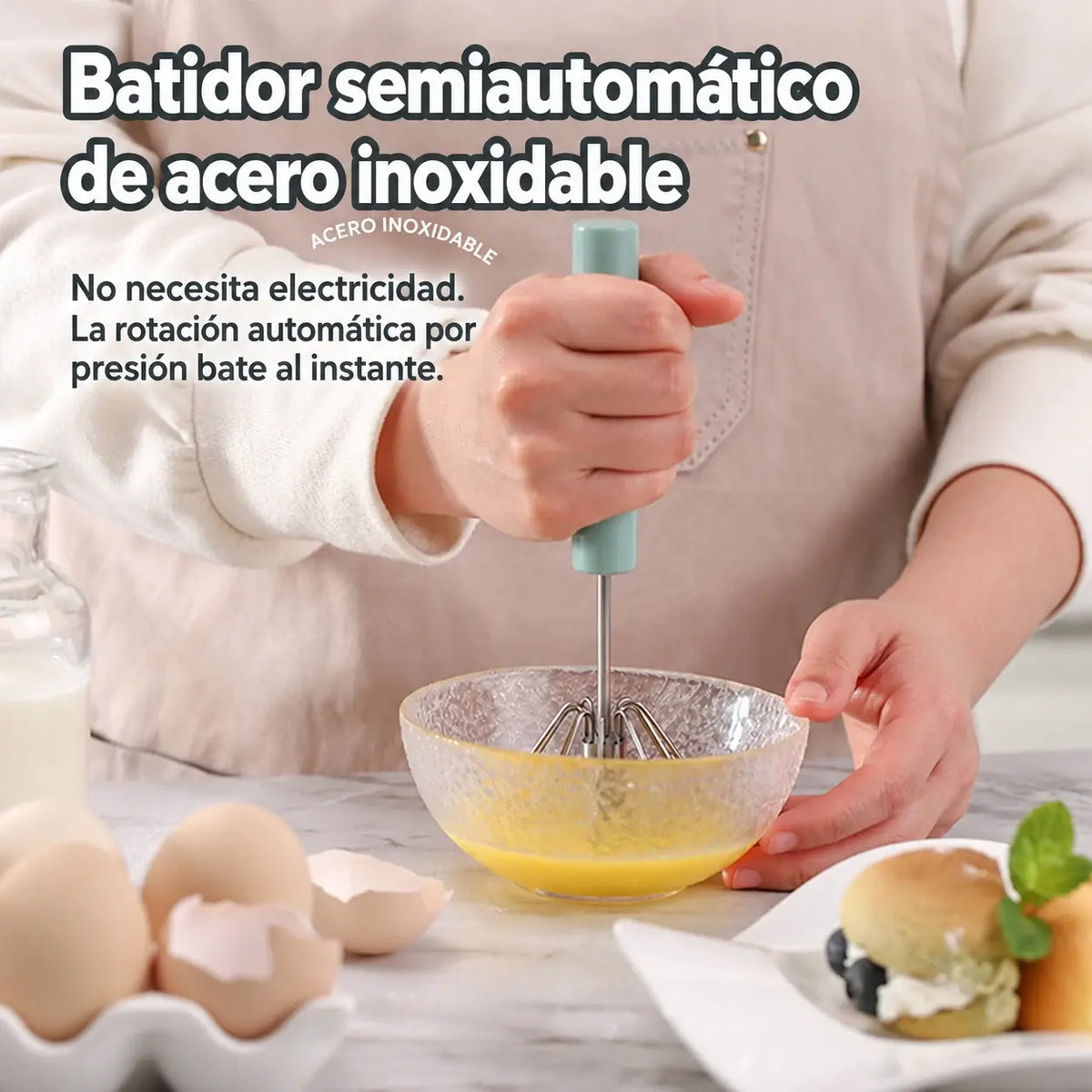 🔥【Último día con 50% de descuento, juego de 2 piezas】🔥Batidora de huevos semiautomática de acero inoxidable🥚