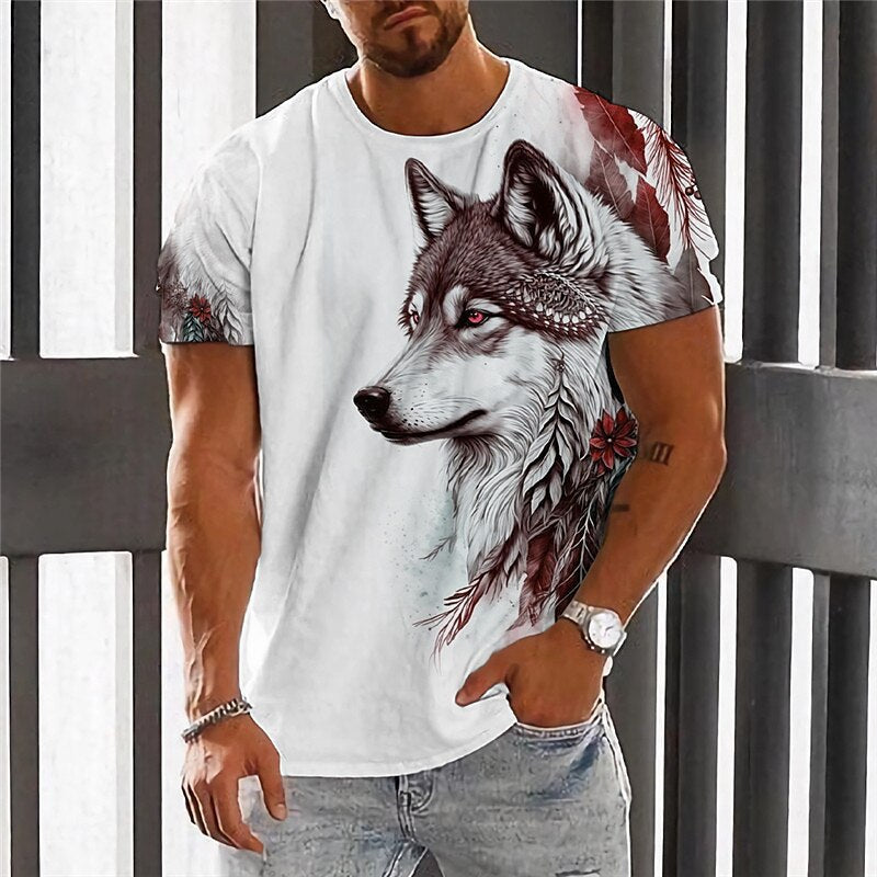 👕👕【2XS-6XL】Letní novinka 2025 Pánské ležérní sportovní tričko Wolf s 3D potiskem, krátký rukáv, velká velikost --3930168
