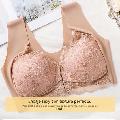 💖Precio más bajo por tiempo limitado【Conjunto de 5 piezas】【40-100KG】😍🩲Sujetador con efecto lifting y precioso encaje en la espalda, talla grande, con corte push-up y cierre frontal