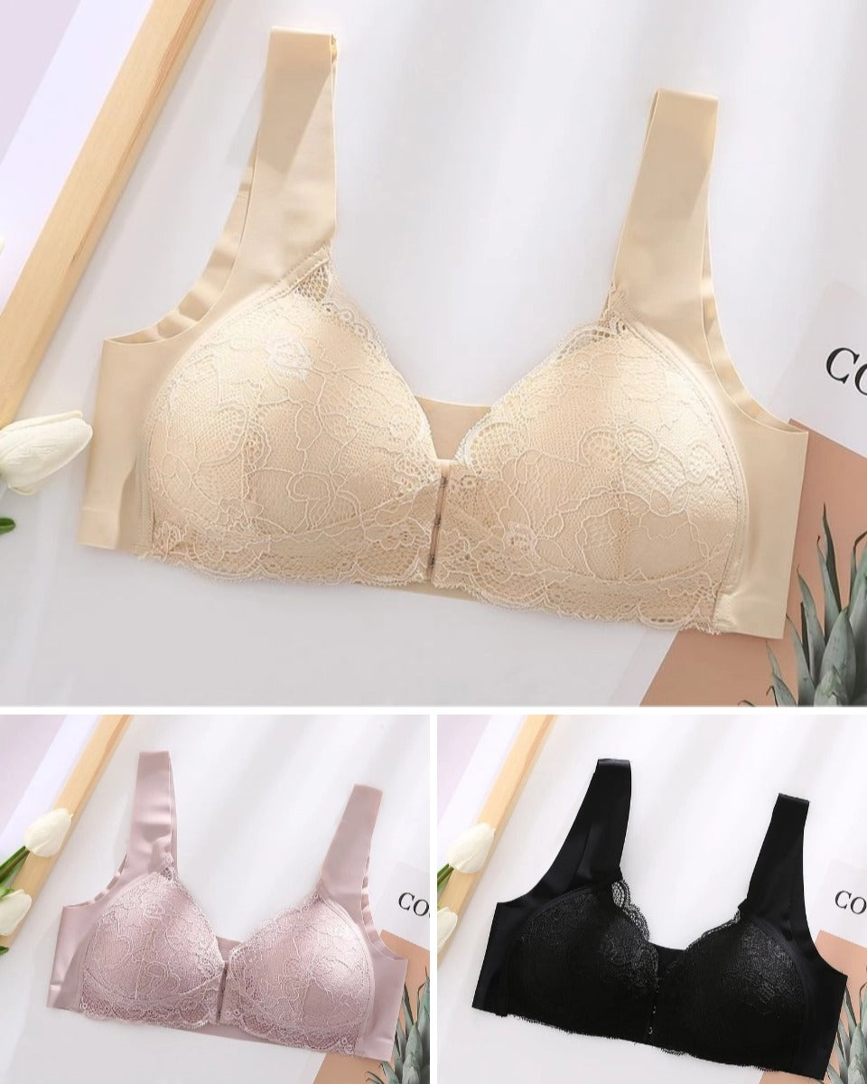 😍【Kupte 1 a získejte 2 zdarma】 Krajková podprsenka nadměrných velikostí Podprsenky s kosticí vpředu se sponou -- 3910473