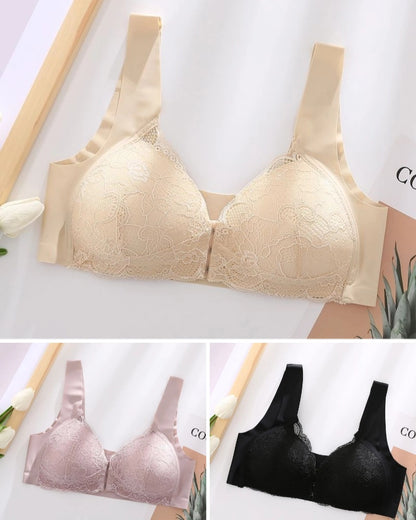 😍【Kupte 1 a získejte 2 zdarma】 Krajková podprsenka nadměrných velikostí Podprsenky s kosticí vpředu se sponou -- 3910473