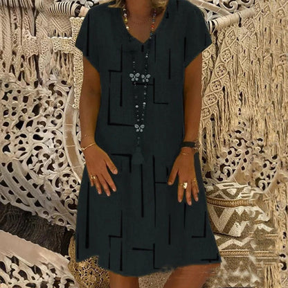 【45% OFF】👗【S-5XL】Potištěné bavlněné šaty s výstřihem do V