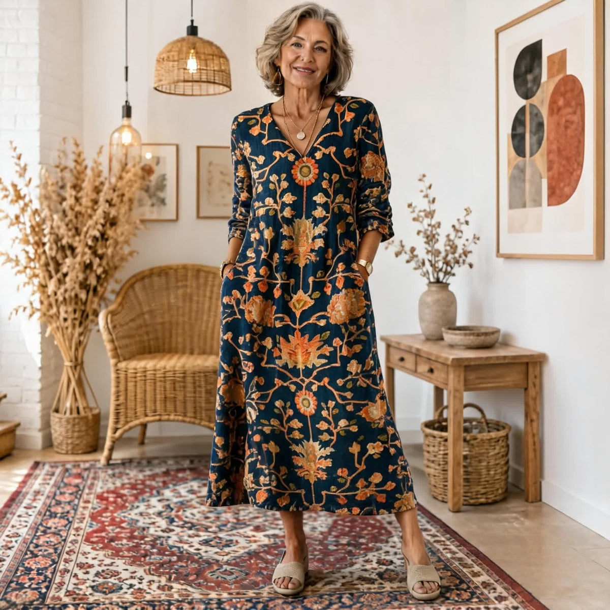 纯新品Manuela | Vestido Maxi Bohemio con Estampado Étnico y Corte Favorecedor
