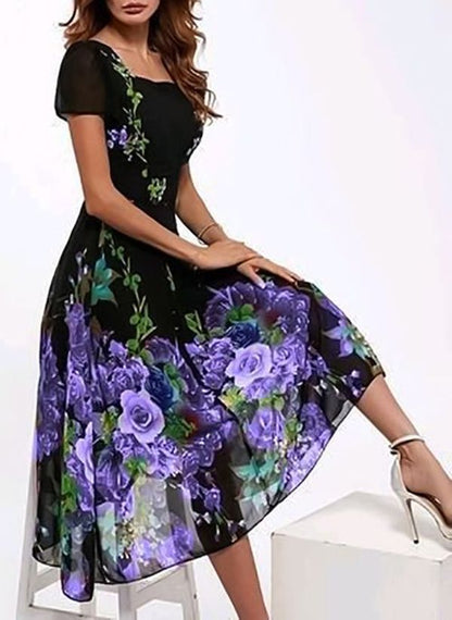🌸👗Časově omezená sleva na nový produkt✅【S-3XL】 2025 letní nové dámské módní elegantní šaty s potiskem -- 3927367