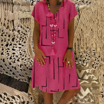 【45% OFF】👗【S-5XL】Potištěné bavlněné šaty s výstřihem do V