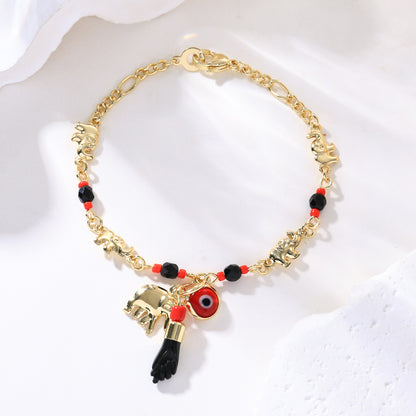 📿 ¡OFERTA POR TIEMPO LIMITADO CON UN 50% DE DESCUENTO! 🌀 Pulsera boho con amuletos y un elefante de la suerte: colgantes simbólicos, forma ajustable, baño de oro y 7 estilos ✨