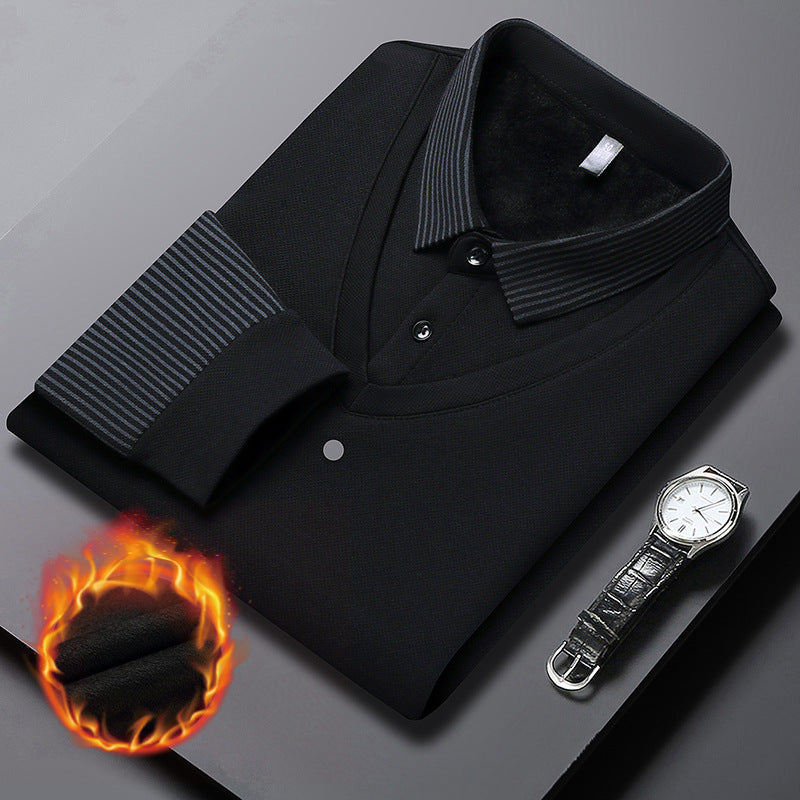 👔【M-4XL】 Podzimní a zimní ležérní a univerzální falešná dvoudílná POLO košile s dlouhým rukávem a sametový módní spodní díl-3837883