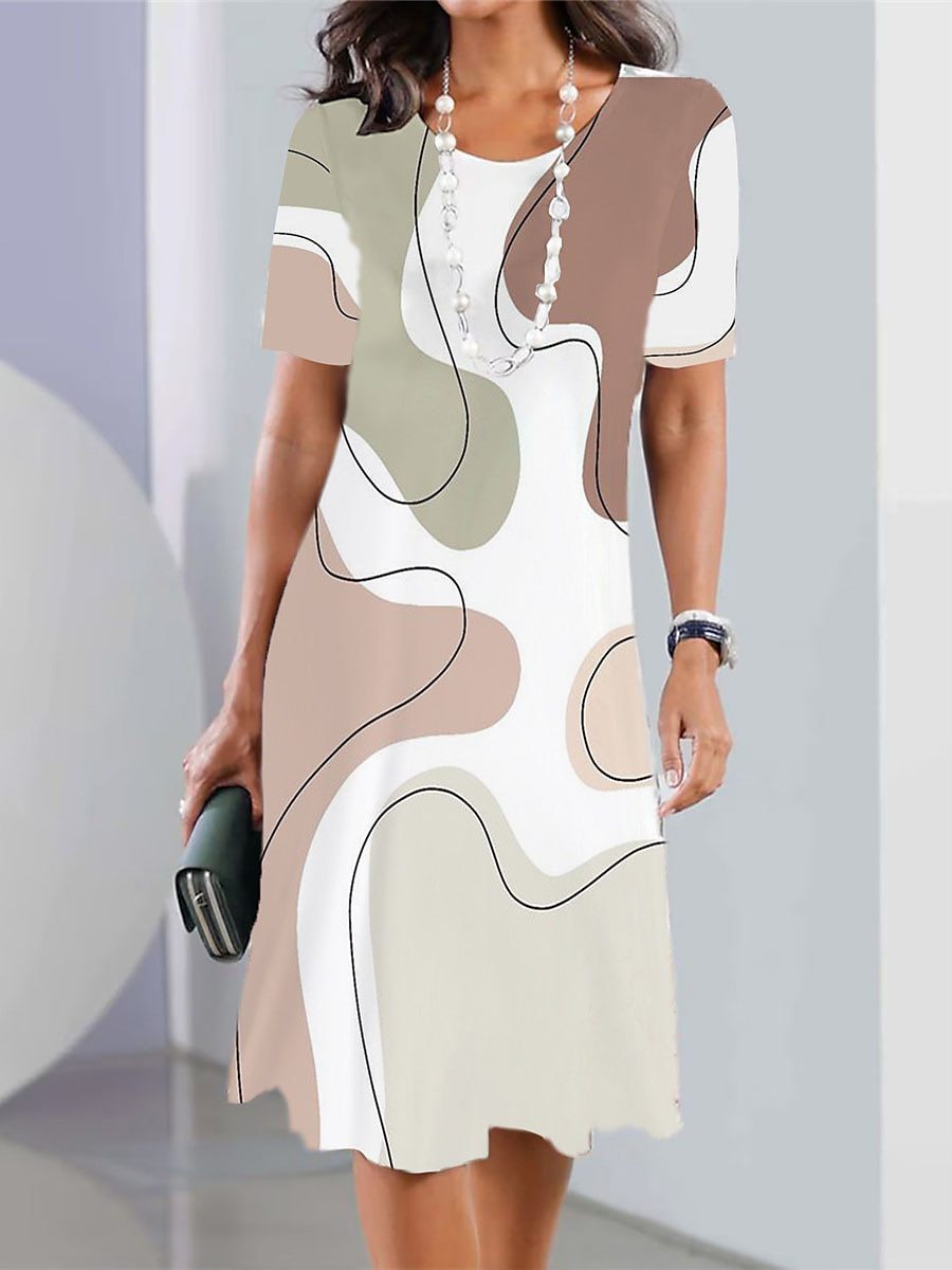 👗【XS-5XL】Nové dámské módní šaty s kulatým výstřihem s potiskem pro jaro a léto 2025 --3932697