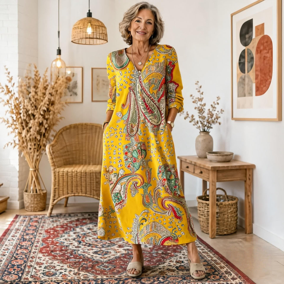 纯新品Manuela | Vestido Maxi Bohemio con Estampado Étnico y Corte Favorecedor