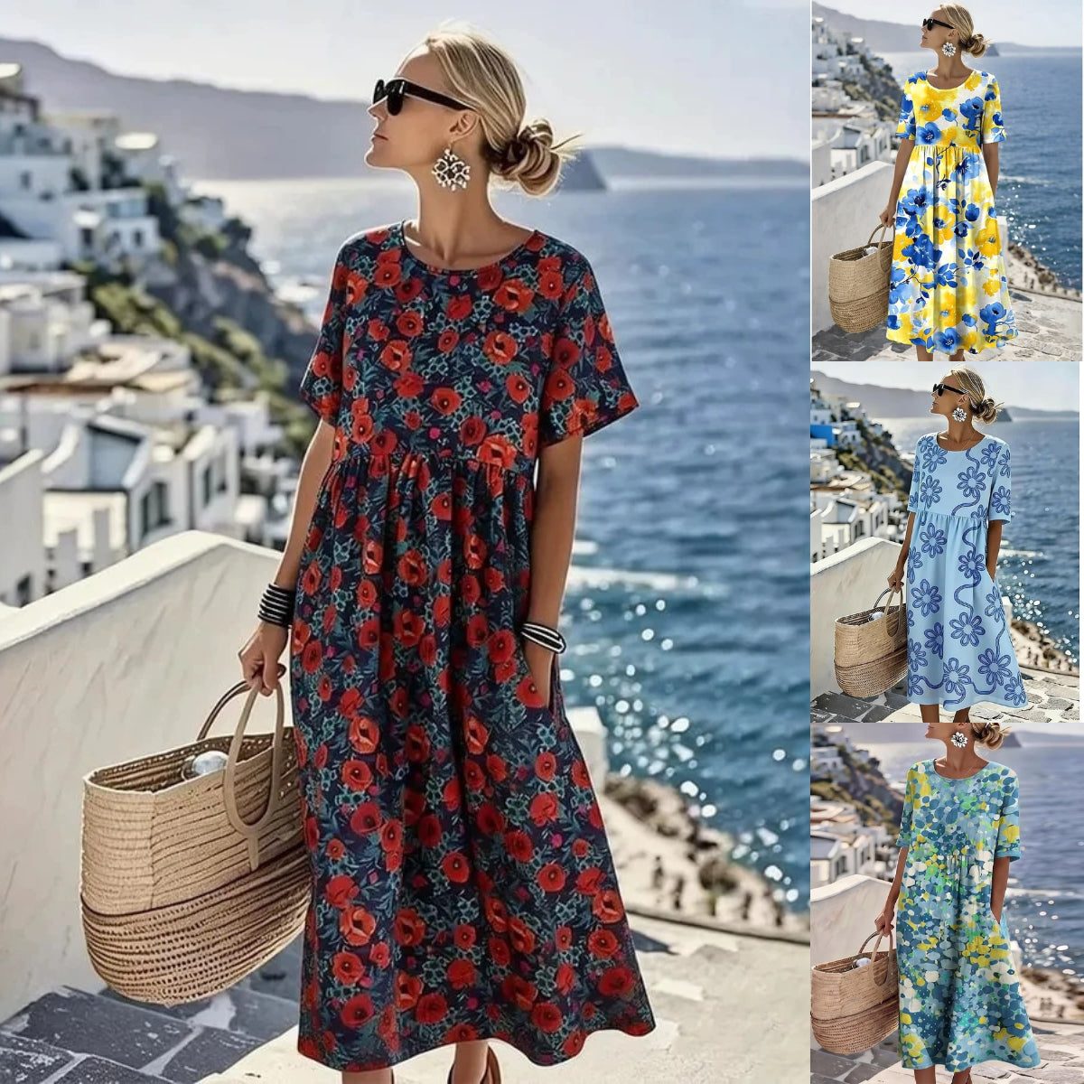 👗【S-4XL】Ležérne potlačené šaty na leto 2026, okrúhly výstrih, s vreckami, platba na dobierku.