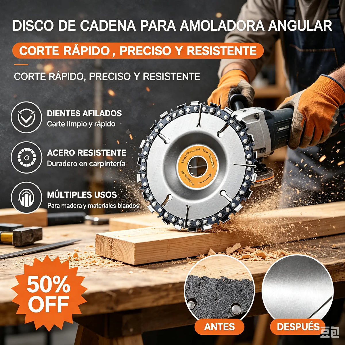【2 piezas】Discos de cadena de motosierra de 4 pulgadas para tallado de madera – Accesorios para amoladora angular