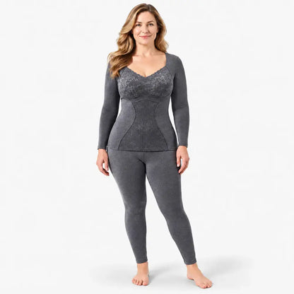 【M-XXL】Conjunto de ropa interior térmica para mujer – con aislamiento, grueso, incluye relleno, de calentamiento rápido; adecuado para otoño e invierno