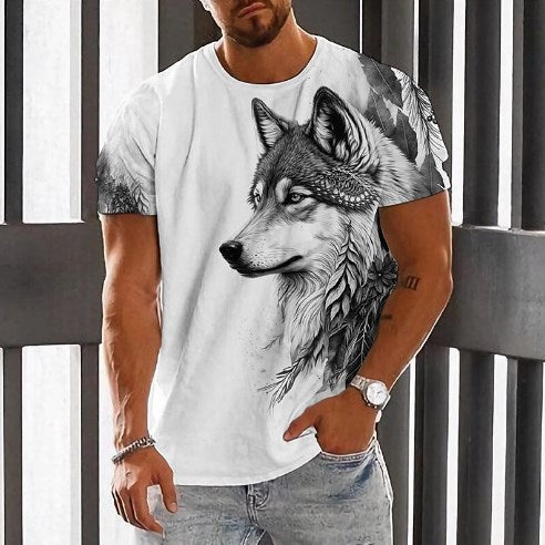 👕👕【2XS-6XL】Letní novinka 2025 Pánské ležérní sportovní tričko Wolf s 3D potiskem, krátký rukáv, velká velikost --3930168