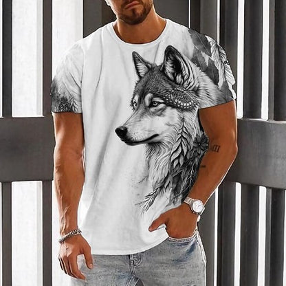 👕👕【2XS-6XL】Letní novinka 2025 Pánské ležérní sportovní tričko Wolf s 3D potiskem, krátký rukáv, velká velikost --3930168