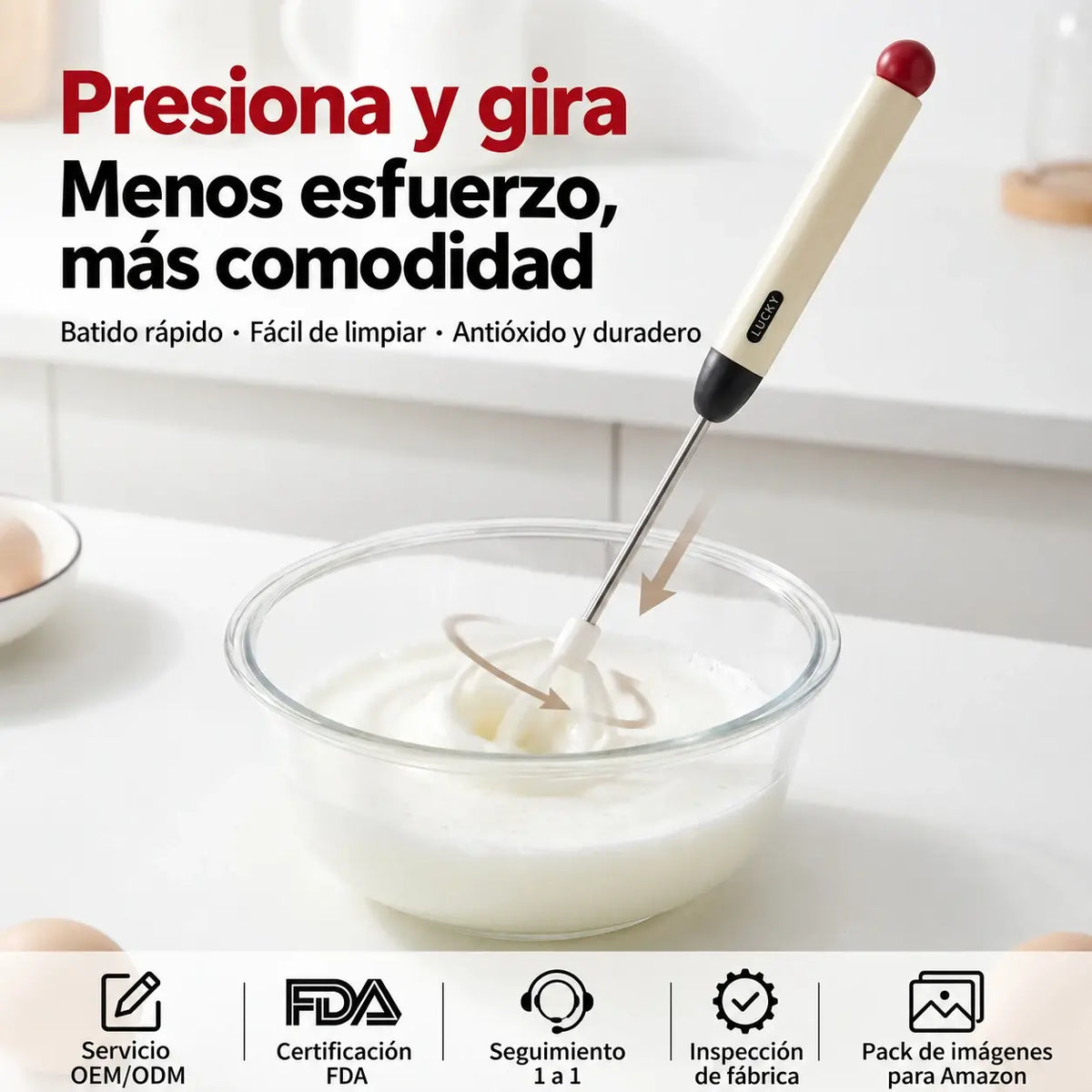 🔥【Último día con 50% de descuento, juego de 2 piezas】🔥Batidora de huevos semiautomática de acero inoxidable🥚