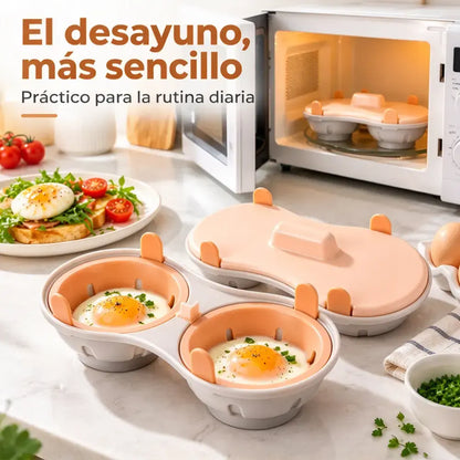🥚✨ Cocedor de huevos para microondas con tapa y 2 compartimentos – Vaporera rápida y práctica, sin BPA, para preparar huevos duros, escalfados y revueltos en minutos 🍳