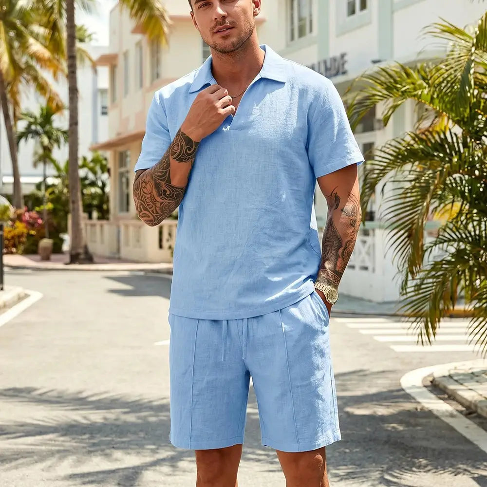 [M-3XL] Traje de lino informal de verano para hombre, tejido transpirable, corte holgado, una prenda imprescindible para el verano.