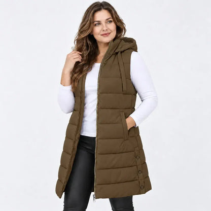 🧥✨【S–5XL】Hladká zateplená vesta s kapucňou a zipsom – prešívaná stredná dĺžka na vrstvenie.