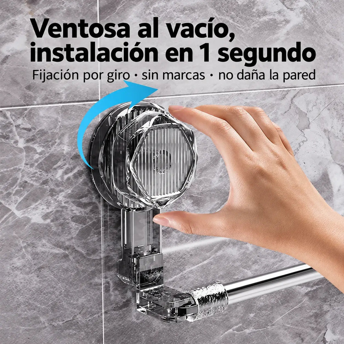 ✨Barra de toalla con ventosa ajustable: no requiere perforar, no daña y tiene un agarre cómodo.