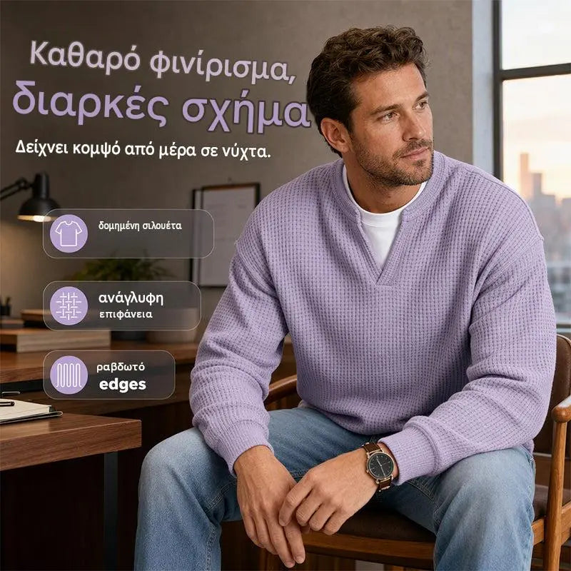 👚✨ Nadčasové pohodlie | Pánske tričko s dlhým rukávom, vaflovou textúrou a vrstveným efektom
