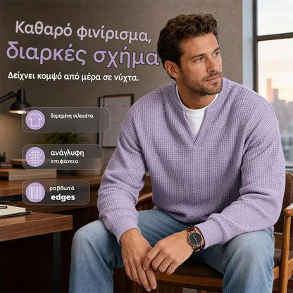 👚✨ Nadčasové pohodlie | Pánske tričko s dlhým rukávom, vaflovou textúrou a vrstveným efektom
